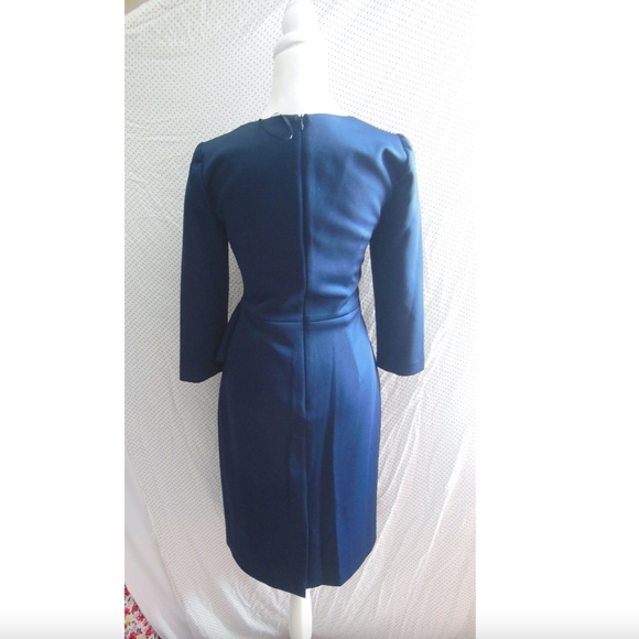 NEW ELIZA J Navy V-NECK Ruffle Side SCUBA Crepe COCKTAIL Sheath DRESS 8 - Picture 7 of 10